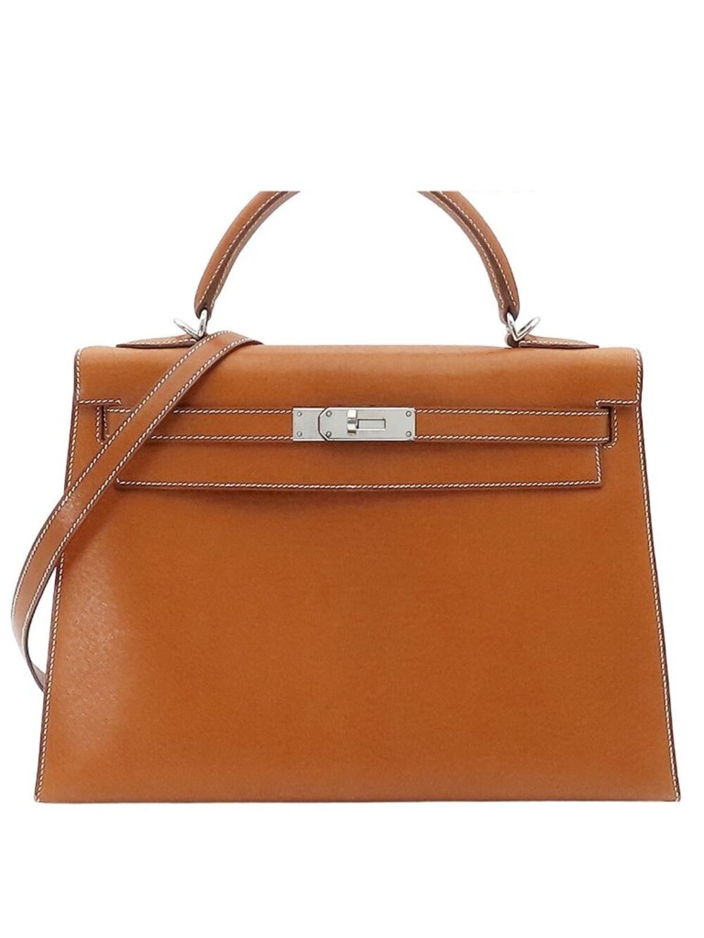 Hermes Kelly 32 Gold Silver Pigskin Sellier 2-Way Shoulder Bag